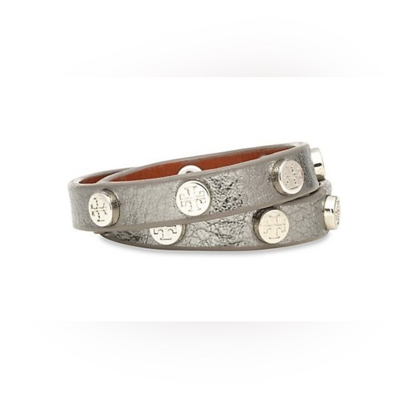New Tory Burch Leather Logo Stud Double Wrap Bracelet - Picture 2 of 2